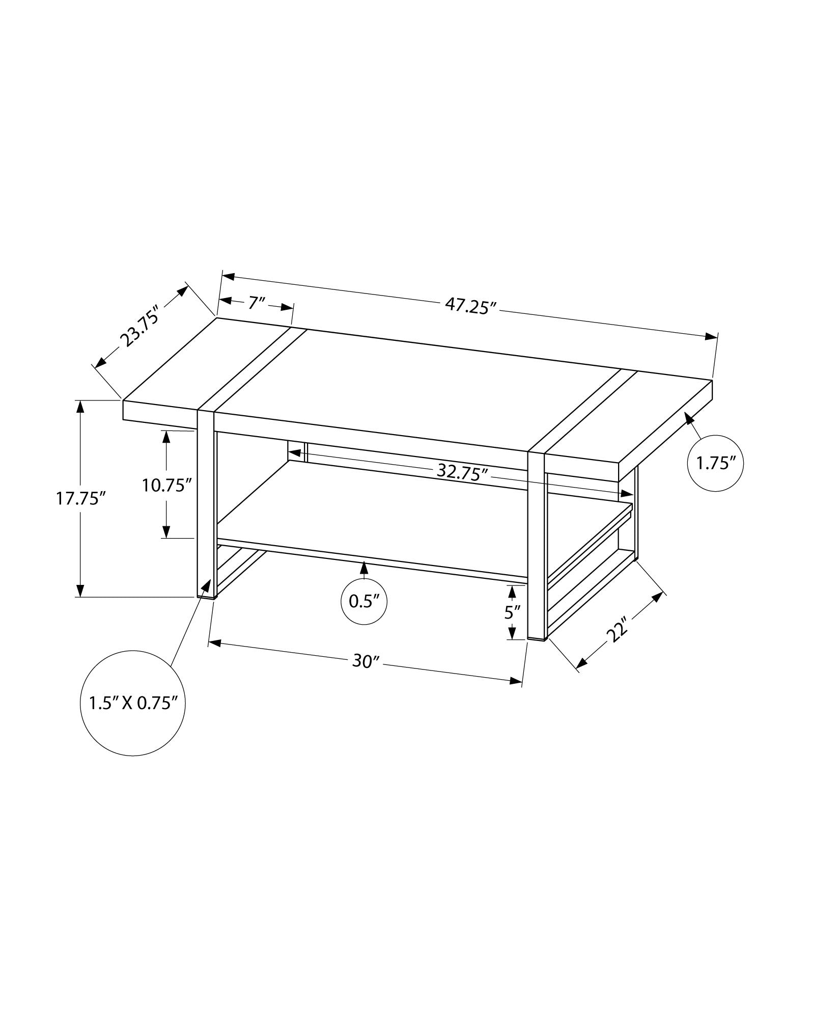 I 2860 Table A Café, Accent, Cocktail, Rectangulaire, Salon, 48"l, Métal, Stratifié, Noir, Contemporain, Moderne - Simple Boutique