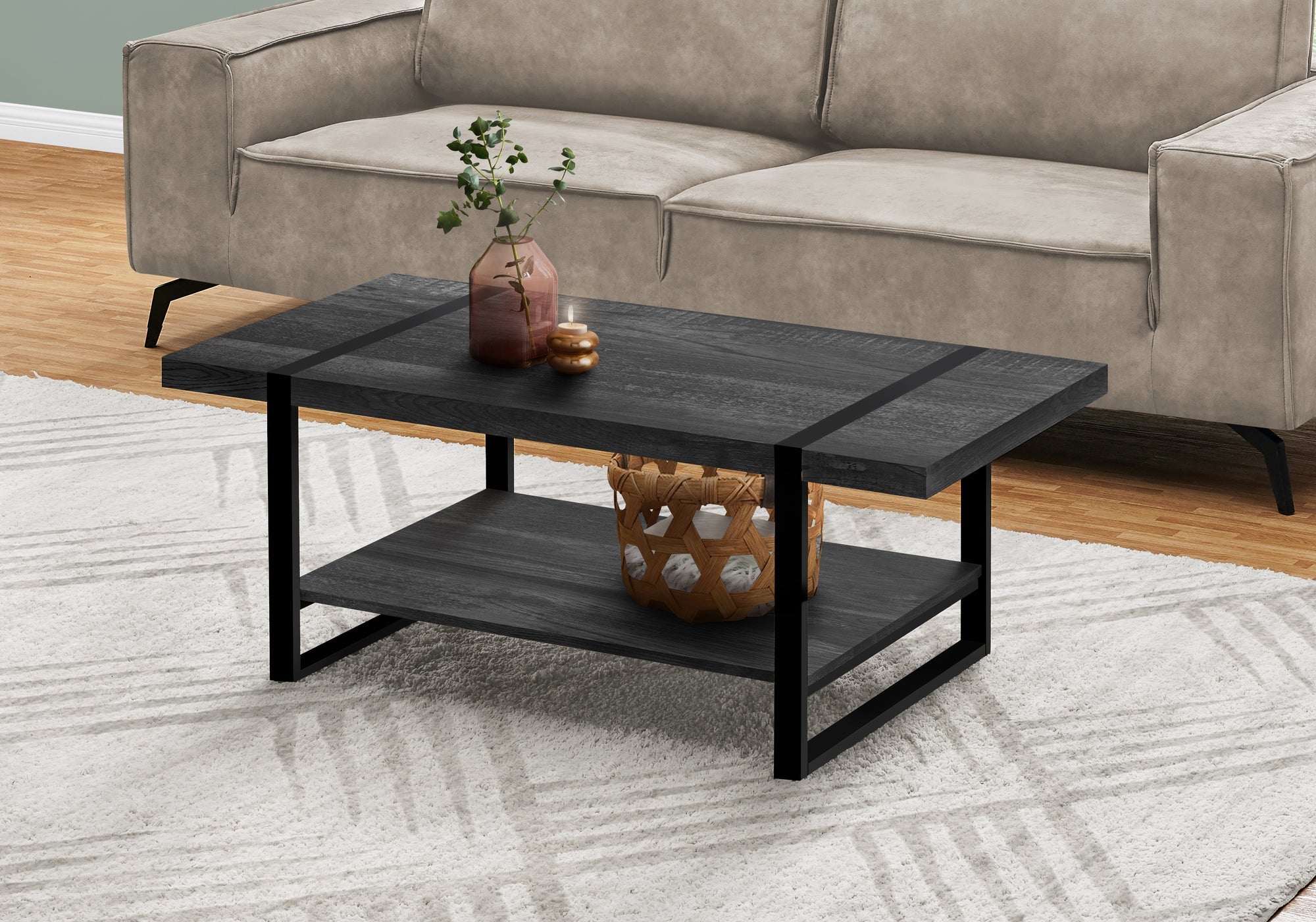 I 2860 Table A Café, Accent, Cocktail, Rectangulaire, Salon, 48"l, Métal, Stratifié, Noir, Contemporain, Moderne - Simple Boutique