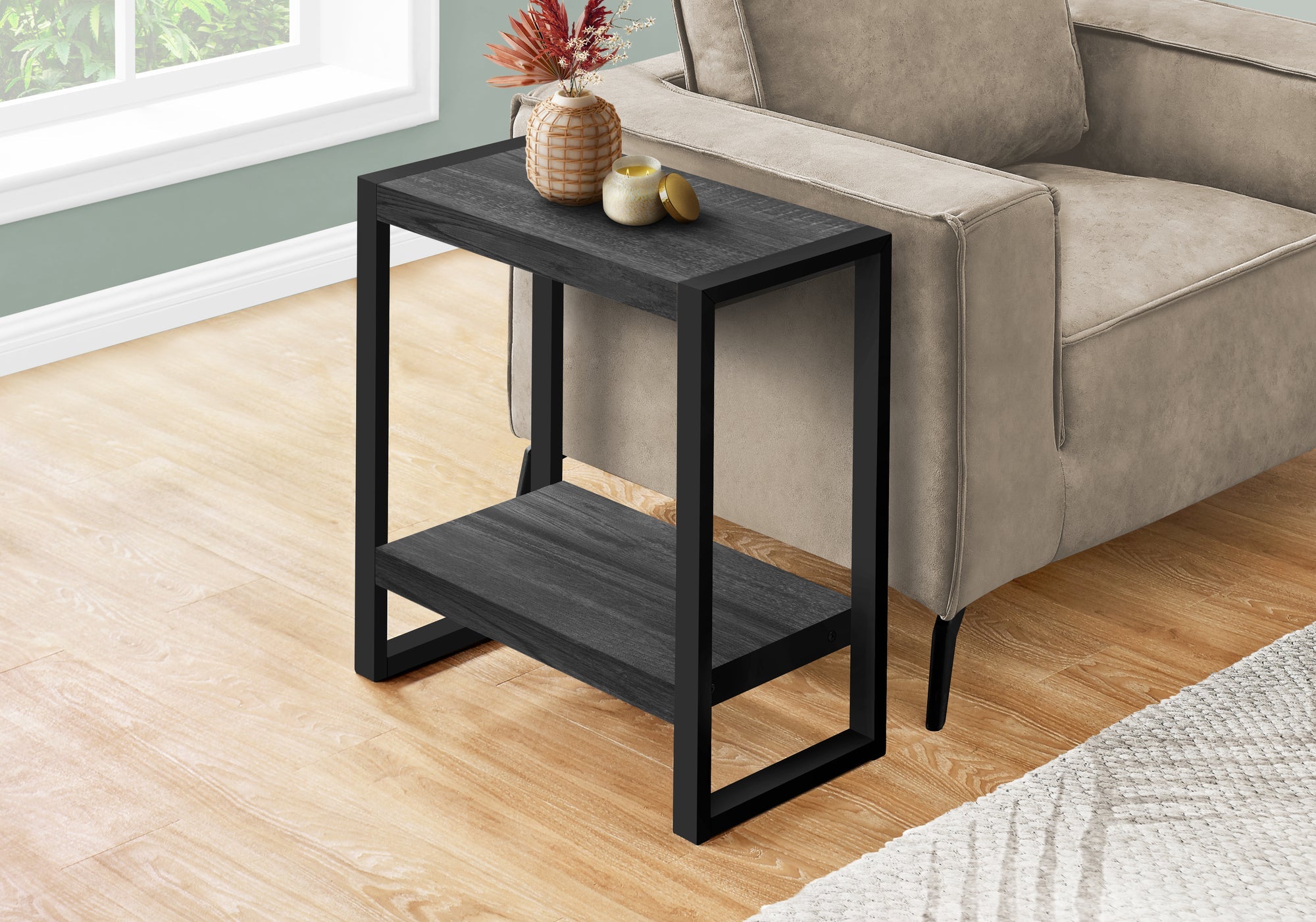 I 2862 Table D'appoint, Côté, Bout, Table De Nuit, Lampe, Salon, Chambre À Coucher, Métal, Stratifié, Noir, Contemporain, Moderne - Simple Boutique