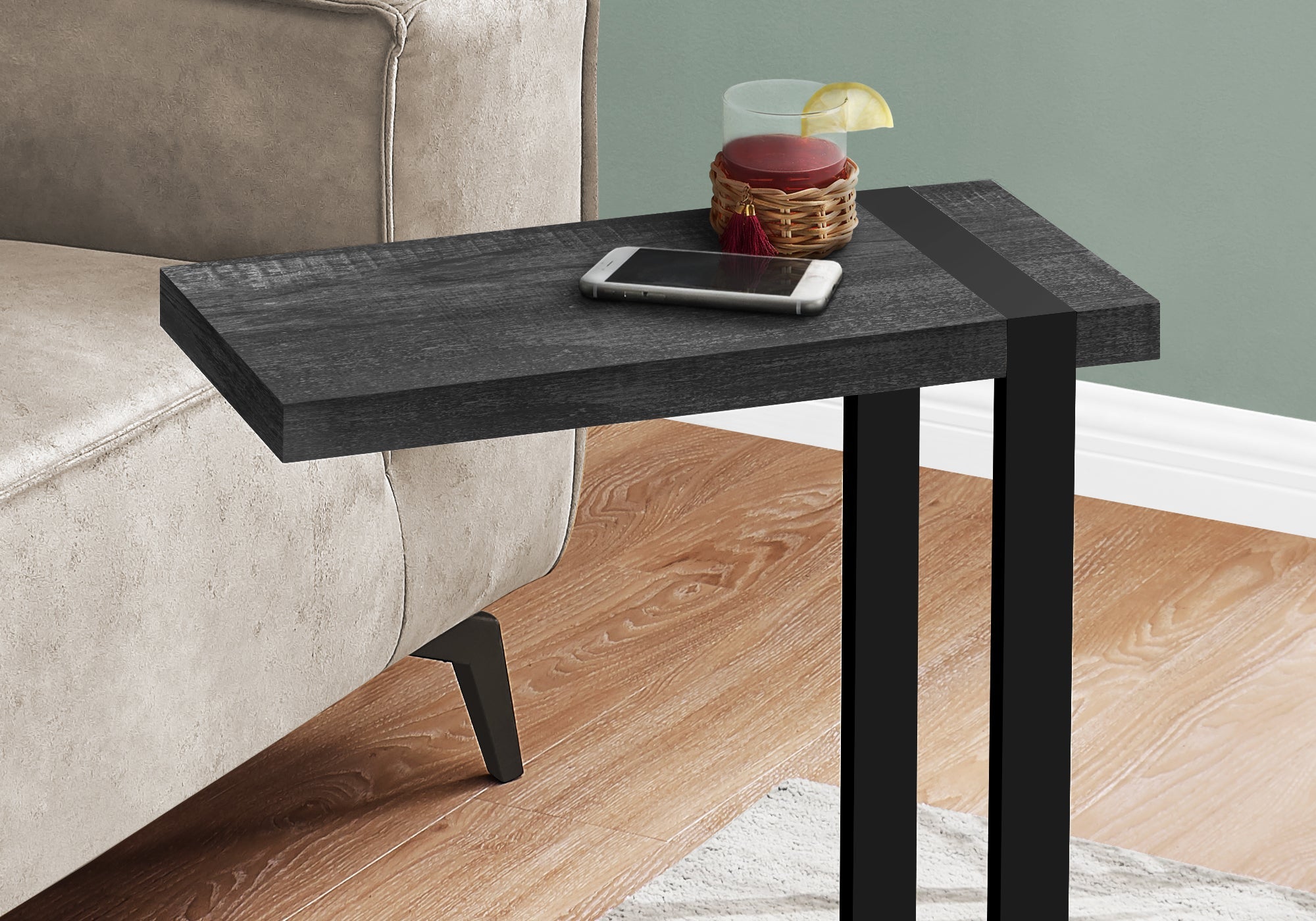 I 2863 Table D'appoint, En Forme De C, Bout, Côté, Collation, Salon, Chambre À Coucher, Métal, Stratifié, Noir, Contemporain, Moderne - Simple Boutique