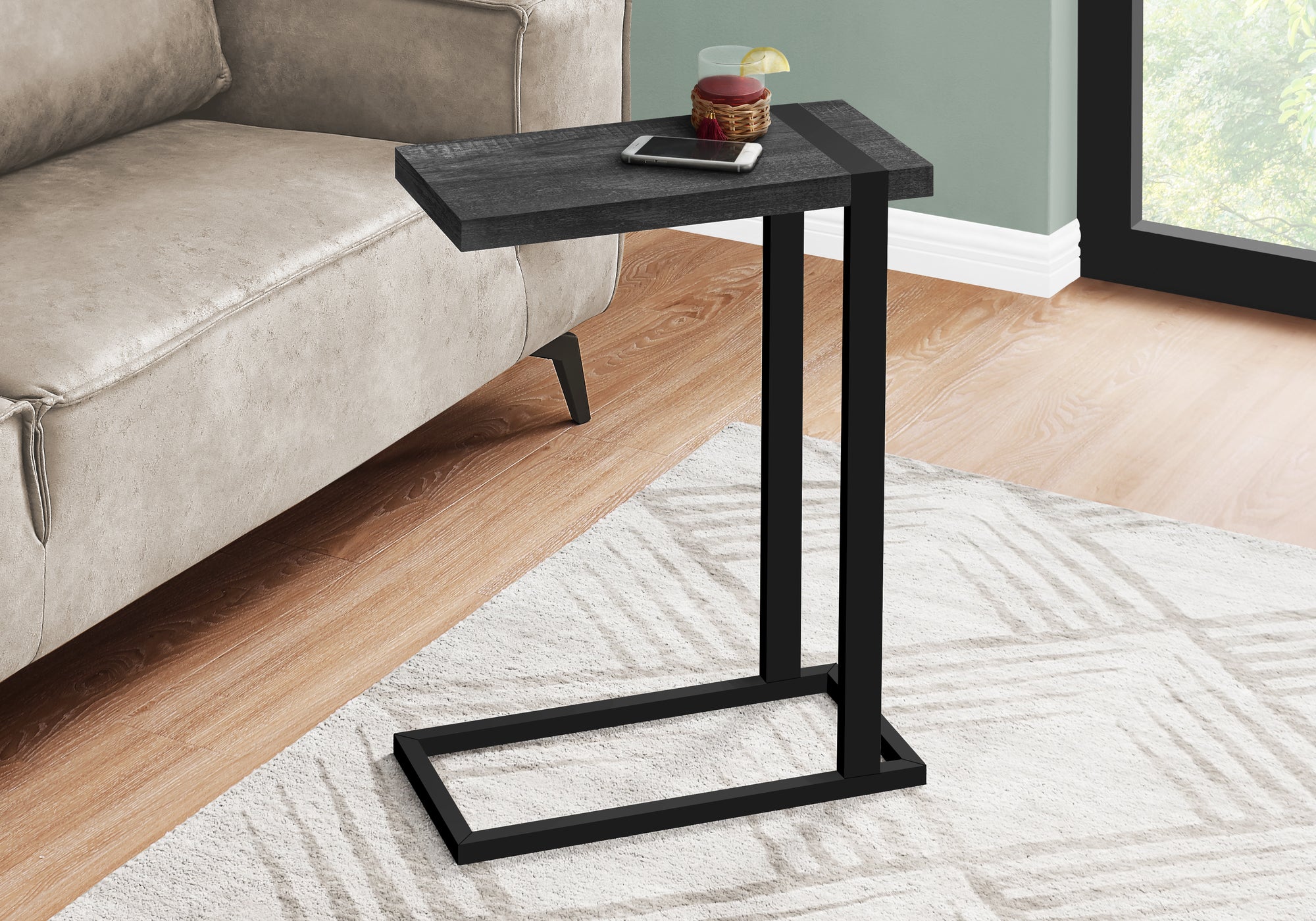 I 2863 Table D'appoint, En Forme De C, Bout, Côté, Collation, Salon, Chambre À Coucher, Métal, Stratifié, Noir, Contemporain, Moderne - Simple Boutique