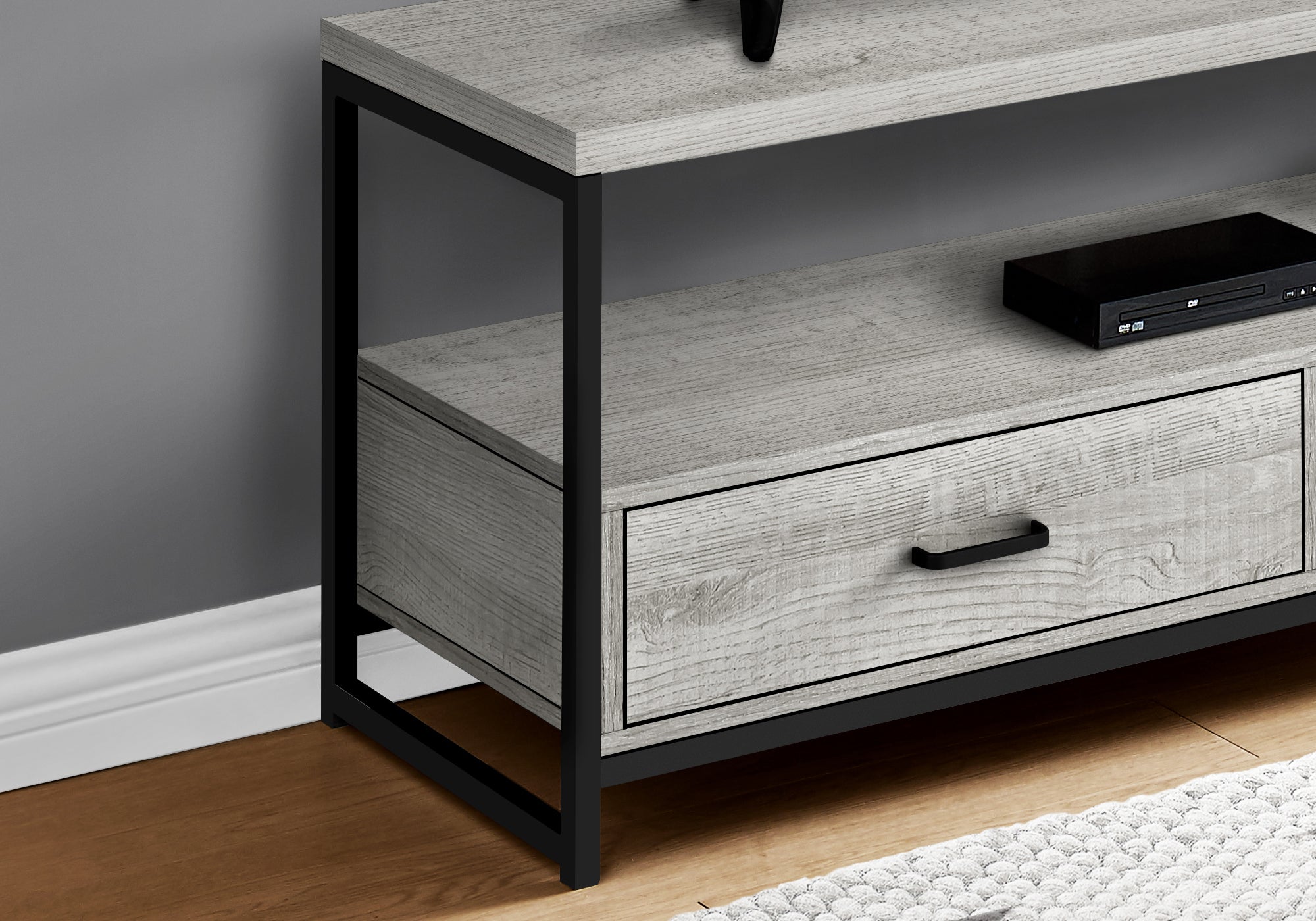 I 2871 Meuble Tv, 48 Pouces, Console, Centre De Divertissement Média, Tiroirs De Rangement, Salon, Chambre À Coucher, Stratifié, Métal, Gris, Noir, Contemporain, Moderne - Simple Boutique