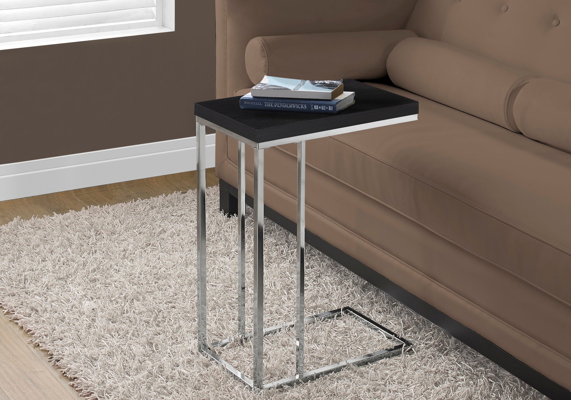 I 3007 Table D'appoint, En Forme De C, Bout, Côté, Collation, Salon, Chambre À Coucher, Métal, Stratifié, Brun, Chrome, Contemporain, Moderne - Simple Boutique