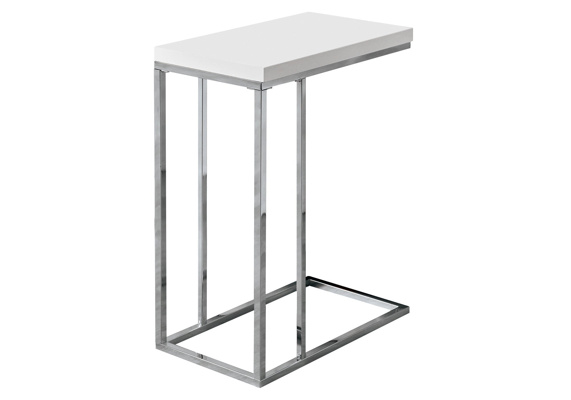I 3008 Table D'appoint, En Forme De C, Bout, Côté, Collation, Salon, Chambre À Coucher, Métal, Stratifié, Blanc Lustré, Chrome, Contemporain, Moderne - Simple Boutique