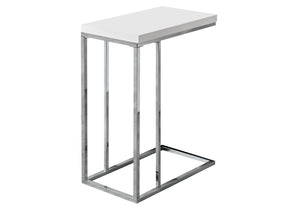 I 3008 Table D'appoint, En Forme De C, Bout, Côté, Collation, Salon, Chambre À Coucher, Métal, Stratifié, Blanc Lustré, Chrome, Contemporain, Moderne - Simple Boutique