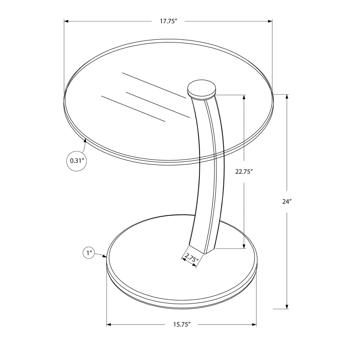 Monarch Specialties I 3017 Table D'appoint, En Forme De C, Bout, Côté, Collation, Salon, Chambre À Coucher, Stratifié, Verre Trempé, Blanc, Dégager, Contemporain, Moderne - Simple Boutique