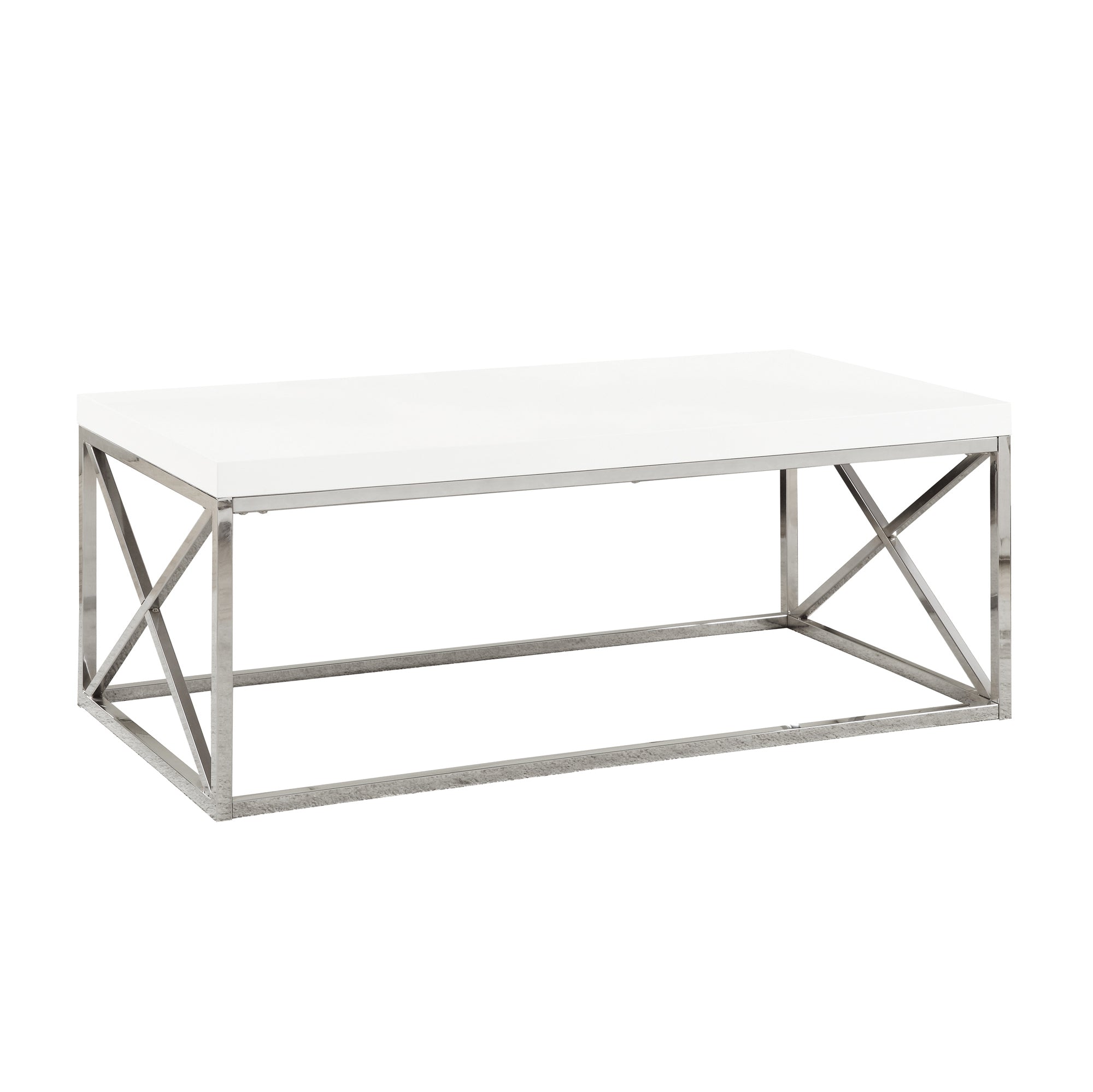 I 3028 Table A Café, Accent, Cocktail, Rectangulaire, Salon, 44"l, Métal, Stratifié, Blanc Lustré, Chrome, Contemporain, Moderne - Simple Boutique
