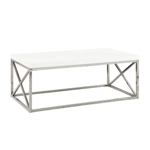 I 3028 Table A Café, Accent, Cocktail, Rectangulaire, Salon, 44"l, Métal, Stratifié, Blanc Lustré, Chrome, Contemporain, Moderne - Simple Boutique