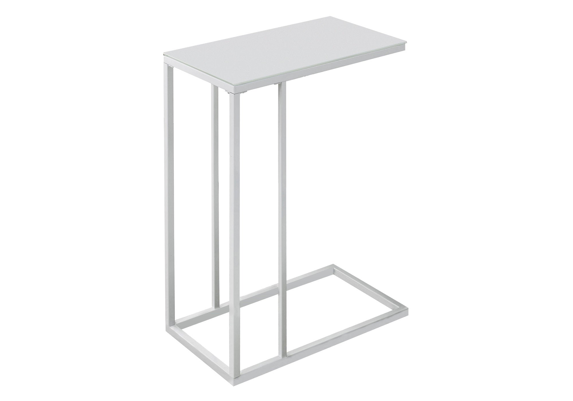 I 3037 Table D'appoint, En Forme De C, Bout, Côté, Collation, Salon, Chambre À Coucher, Métal, Verre Trempé, Blanc, Contemporain, Moderne - Simple Boutique
