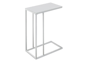 I 3037 Table D'appoint, En Forme De C, Bout, Côté, Collation, Salon, Chambre À Coucher, Métal, Verre Trempé, Blanc, Contemporain, Moderne - Simple Boutique