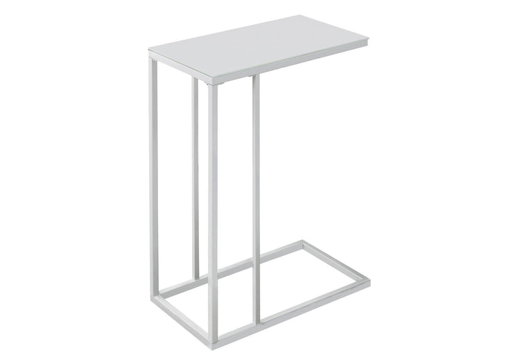 I 3037 Table D'appoint, En Forme De C, Bout, Côté, Collation, Salon, Chambre À Coucher, Métal, Verre Trempé, Blanc, Contemporain, Moderne - Simple Boutique