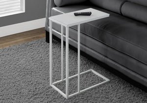 I 3037 Table D'appoint, En Forme De C, Bout, Côté, Collation, Salon, Chambre À Coucher, Métal, Verre Trempé, Blanc, Contemporain, Moderne - Simple Boutique