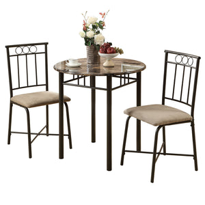 I 3045 Ensemble De Table À Manger, Ensemble 3pcs, Petit, 30" Rond, Cuisine, Métal, Stratifié, D'aspect Marbre Brun, Transitionnel - Simple Boutique