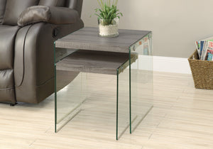 I 3053 Tables Gigognes, Lot De 2, Côté, Bout, Accent, Salon, Chambre À Coucher, Verre Trempé, Stratifié, Brun, Dégager, Contemporain, Moderne - Simple Boutique