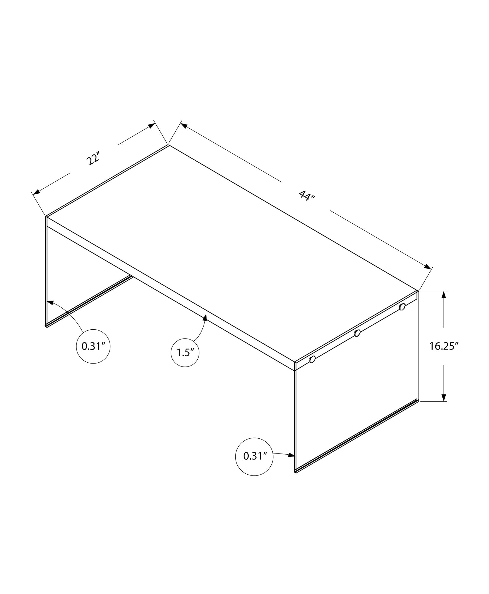 I 3054 Table A Café, Accent, Cocktail, Rectangulaire, Salon, 44"l, Verre Trempé, Stratifié, Brun, Dégager, Contemporain, Moderne - Simple Boutique