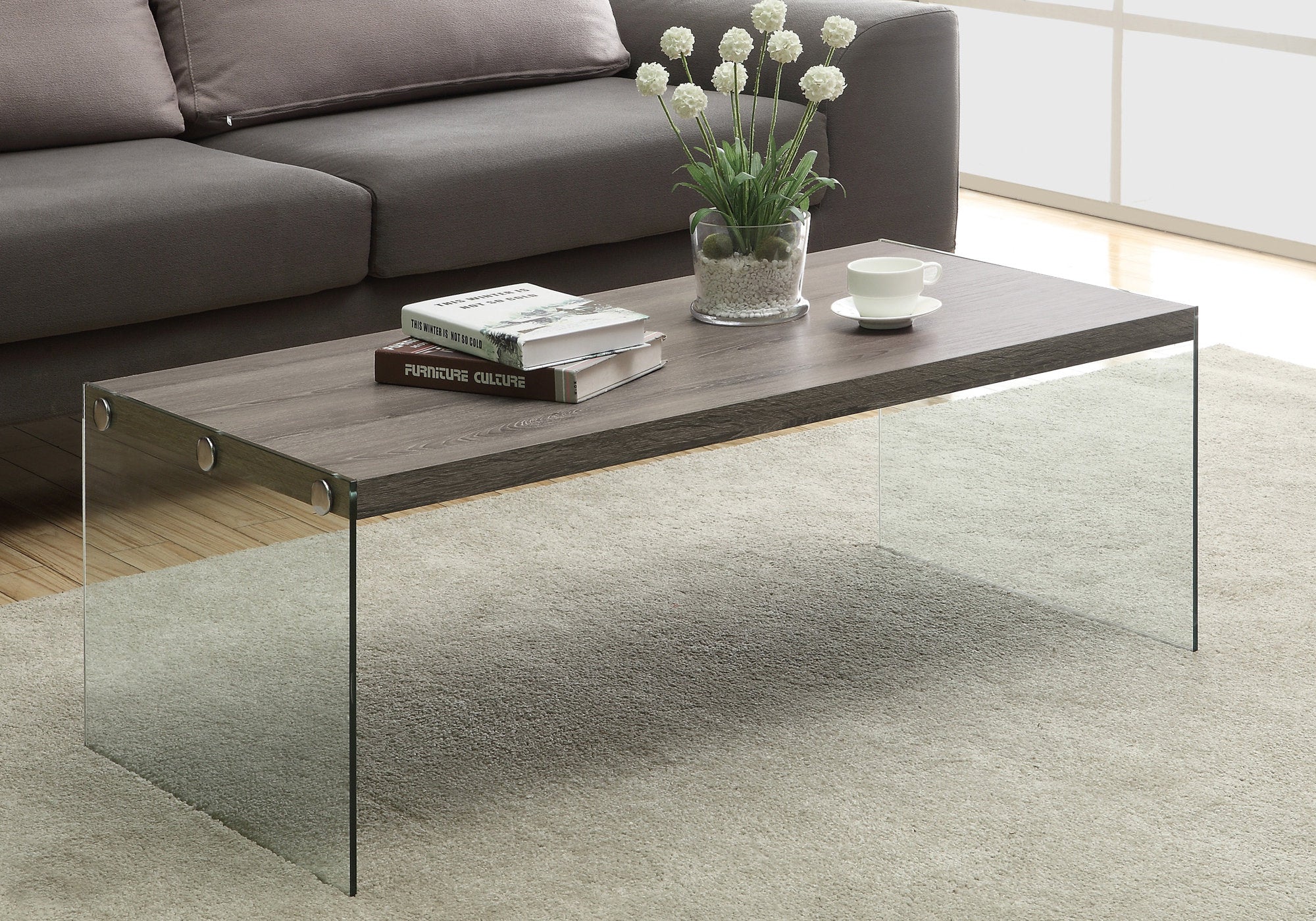 I 3054 Table A Café, Accent, Cocktail, Rectangulaire, Salon, 44"l, Verre Trempé, Stratifié, Brun, Dégager, Contemporain, Moderne - Simple Boutique