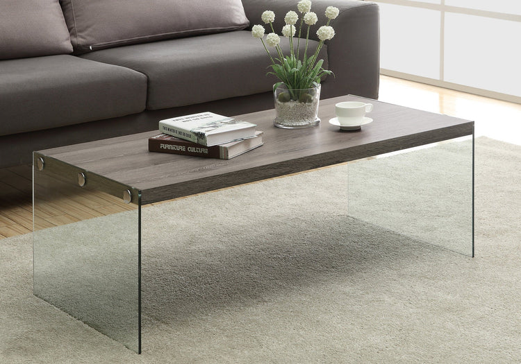 I 3054 Table A Café, Accent, Cocktail, Rectangulaire, Salon, 44"l, Verre Trempé, Stratifié, Brun, Dégager, Contemporain, Moderne - Simple Boutique