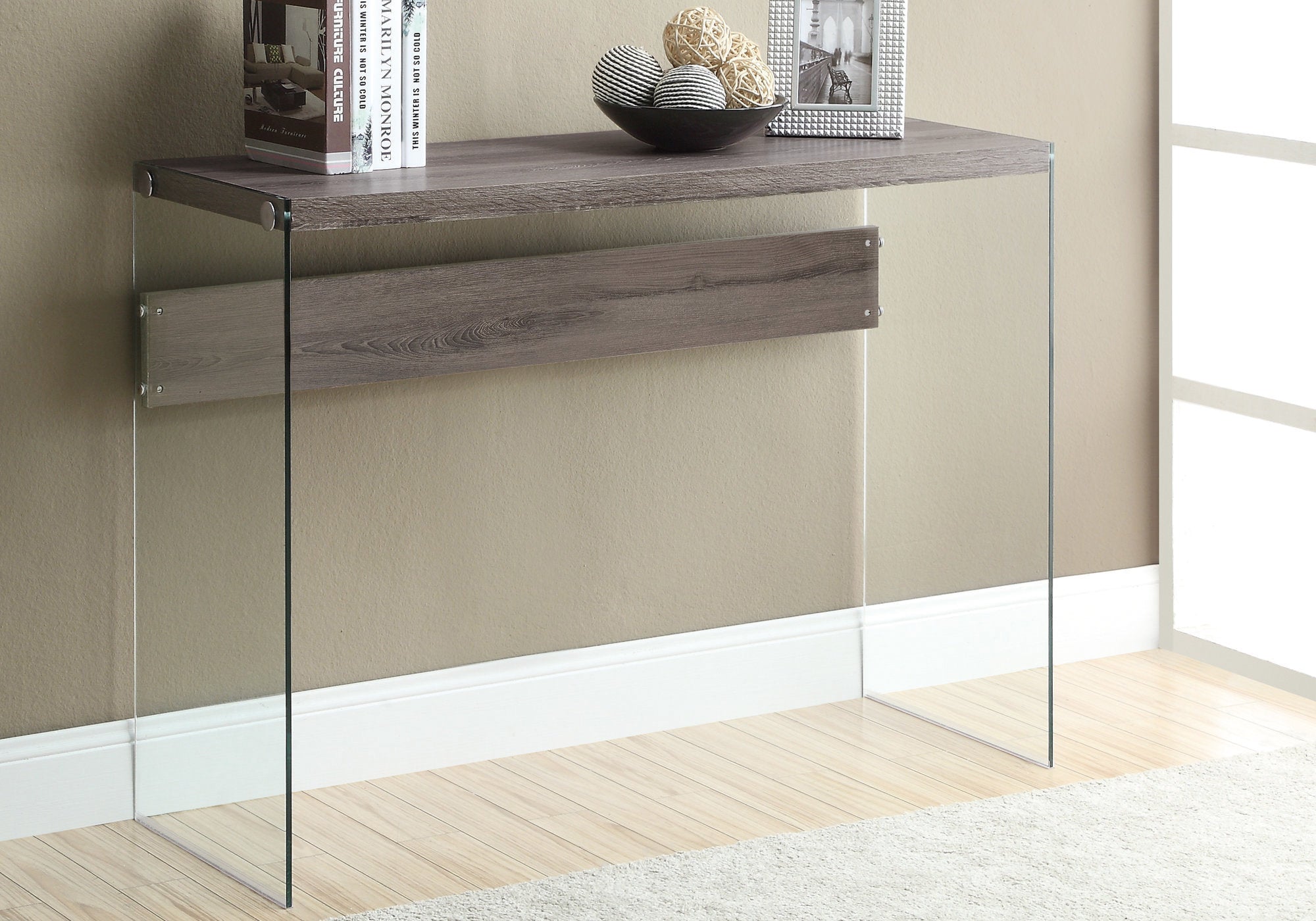 I 3055 Table D'appoint, Console, Entrée, Étroit, Sofa, Salon, Chambre À Coucher, Verre Trempé, Stratifié, Brun, Dégager, Contemporain, Moderne - Simple Boutique