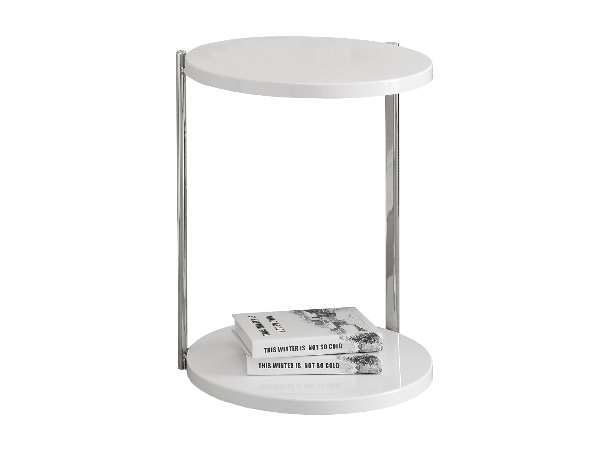 I 3056 Table D'appoint, Rond, Côté, Bout, Table De Nuit, Lampe, Salon, Chambre À Coucher, Métal, Stratifié, Blanc Lustré, Chrome, Contemporain, Moderne - Simple Boutique