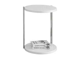 I 3056 Table D'appoint, Rond, Côté, Bout, Table De Nuit, Lampe, Salon, Chambre À Coucher, Métal, Stratifié, Blanc Lustré, Chrome, Contemporain, Moderne - Simple Boutique