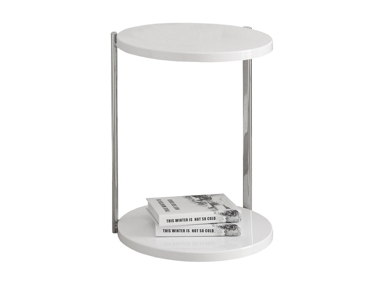 I 3056 Table D'appoint, Rond, Côté, Bout, Table De Nuit, Lampe, Salon, Chambre À Coucher, Métal, Stratifié, Blanc Lustré, Chrome, Contemporain, Moderne - Simple Boutique