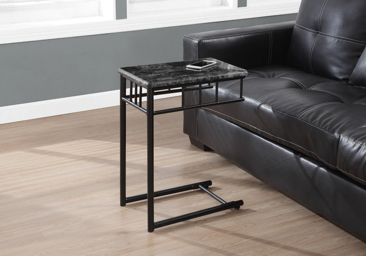 I 3063 Table D'appoint, En Forme De C, Bout, Côté, Collation, Salon, Chambre À Coucher, Métal, Stratifié, Aspect Marbre Gris, Noir, Transitionnel - Simple Boutique