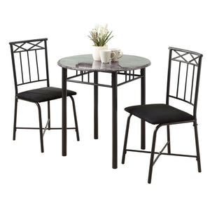 I 3065 Ensemble De Table À Manger, Ensemble 3pcs, Petit, 30" Rond, Cuisine, Métal, Stratifié, Aspect Marbre Gris, Noir, Transitionnel - Simple Boutique