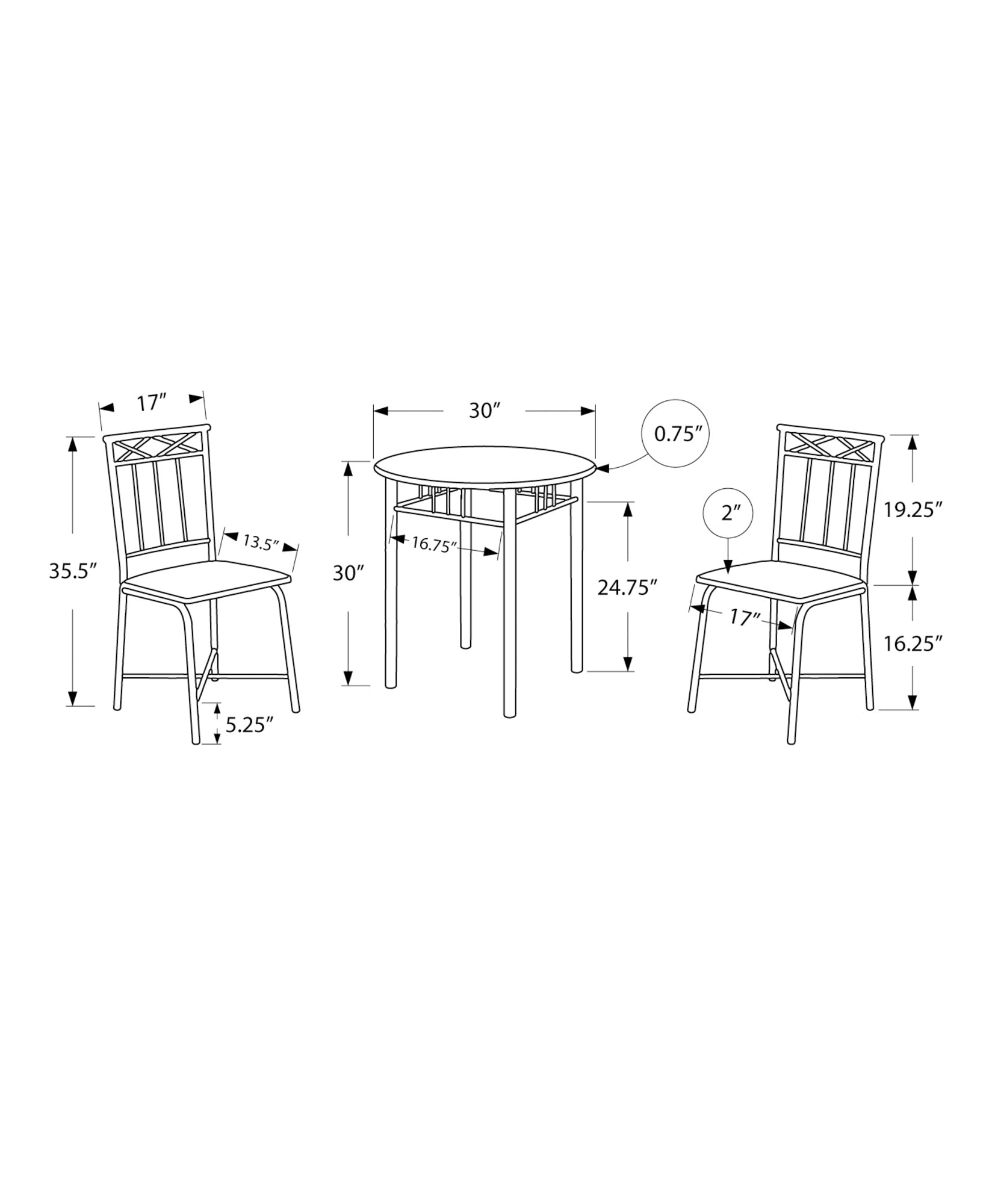 I 3065 Ensemble De Table À Manger, Ensemble 3pcs, Petit, 30" Rond, Cuisine, Métal, Stratifié, Aspect Marbre Gris, Noir, Transitionnel - Simple Boutique