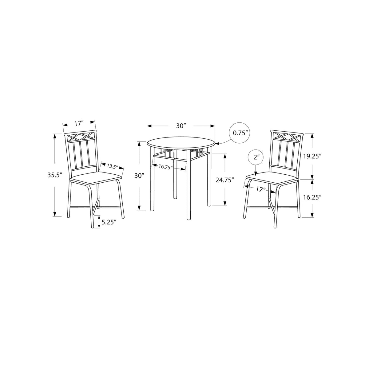 Monarch Specialties I 3065 Ensemble De Table À Manger, Ensemble 3pcs, Petit, 30" Rond, Cuisine, Métal, Stratifié, Aspect Marbre Gris, Noir, Transitionnel - Simple Boutique