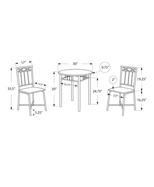 I 3065 Ensemble De Table À Manger, Ensemble 3pcs, Petit, 30" Rond, Cuisine, Métal, Stratifié, Aspect Marbre Gris, Noir, Transitionnel - Simple Boutique
