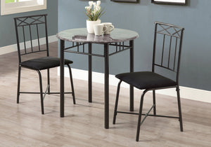 I 3065 Ensemble De Table À Manger, Ensemble 3pcs, Petit, 30" Rond, Cuisine, Métal, Stratifié, Aspect Marbre Gris, Noir, Transitionnel - Simple Boutique
