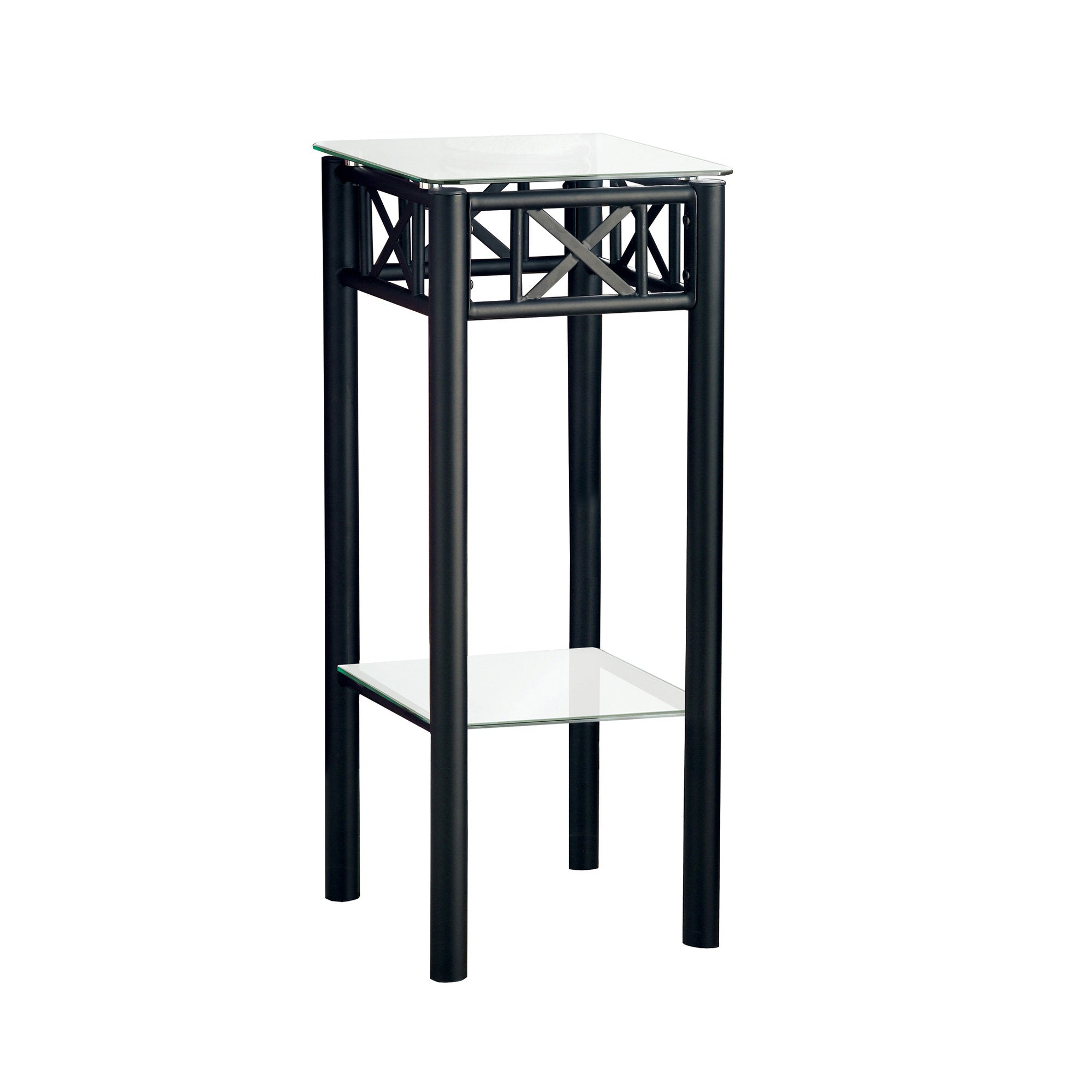 I 3078 Table D'appoint, Côté, Bout, Support Pour Plantes, Carré, Salon, Chambre À Coucher, Métal, Verre Trempé, Noir, Transitionnel - Simple Boutique