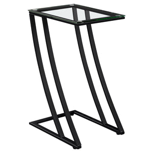 I 3089 Table D'appoint, En Forme De C, Bout, Côté, Collation, Salon, Chambre À Coucher, Métal, Verre Trempé, Noir, Contemporain, Moderne - Simple Boutique