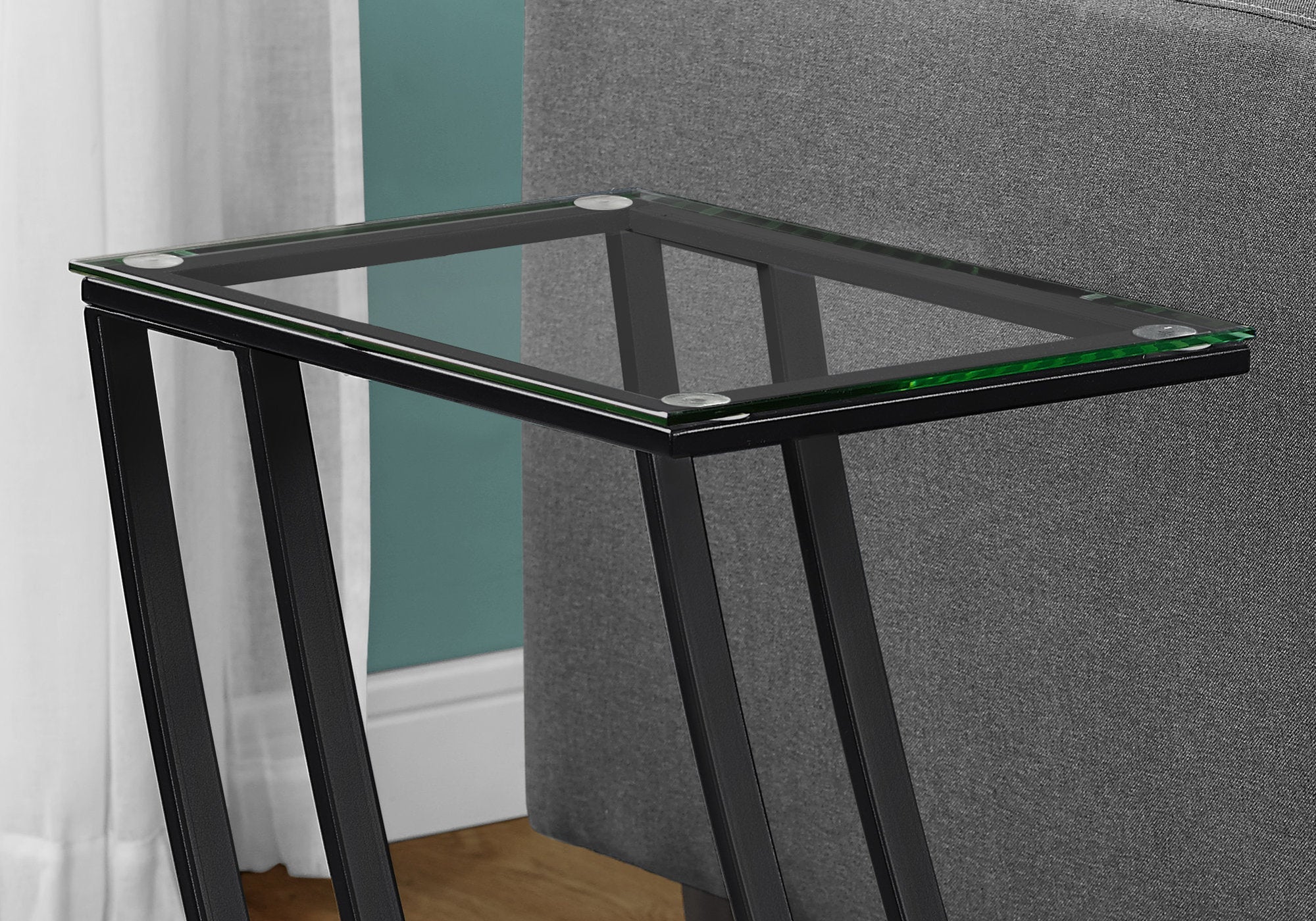 I 3089 Table D'appoint, En Forme De C, Bout, Côté, Collation, Salon, Chambre À Coucher, Métal, Verre Trempé, Noir, Contemporain, Moderne - Simple Boutique