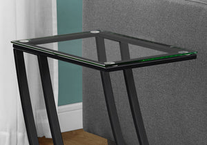 I 3089 Table D'appoint, En Forme De C, Bout, Côté, Collation, Salon, Chambre À Coucher, Métal, Verre Trempé, Noir, Contemporain, Moderne - Simple Boutique