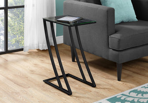 I 3089 Table D'appoint, En Forme De C, Bout, Côté, Collation, Salon, Chambre À Coucher, Métal, Verre Trempé, Noir, Contemporain, Moderne - Simple Boutique