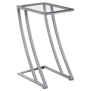 I 3090 Table D'appoint, En Forme De C, Bout, Côté, Collation, Salon, Chambre À Coucher, Métal, Verre Trempé, Gris, Dégager, Contemporain, Moderne - Simple Boutique