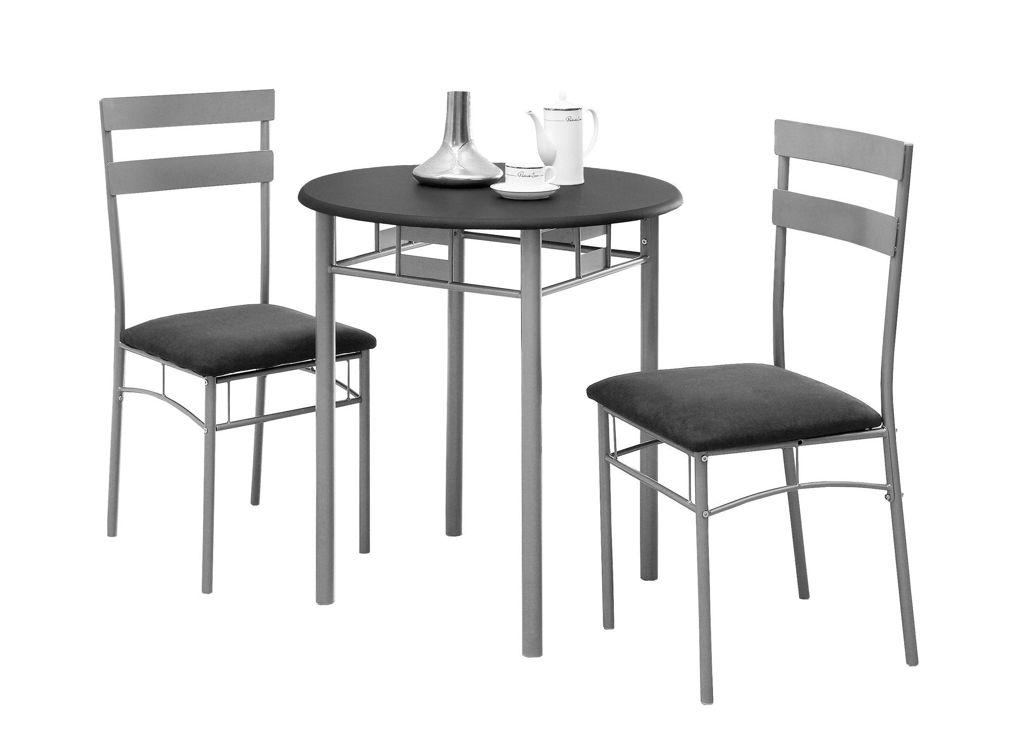 I 3095 Ensemble De Table À Manger, Ensemble 3pcs, Petit, 30" Rond, Cuisine, Métal, Stratifié, Noir, Gris, Contemporain, Moderne - Simple Boutique
