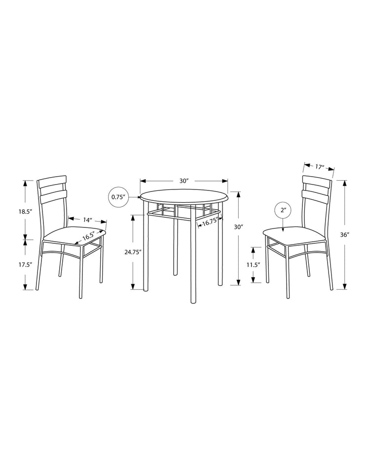 I 3095 Ensemble De Table À Manger, Ensemble 3pcs, Petit, 30" Rond, Cuisine, Métal, Stratifié, Noir, Gris, Contemporain, Moderne - Simple Boutique