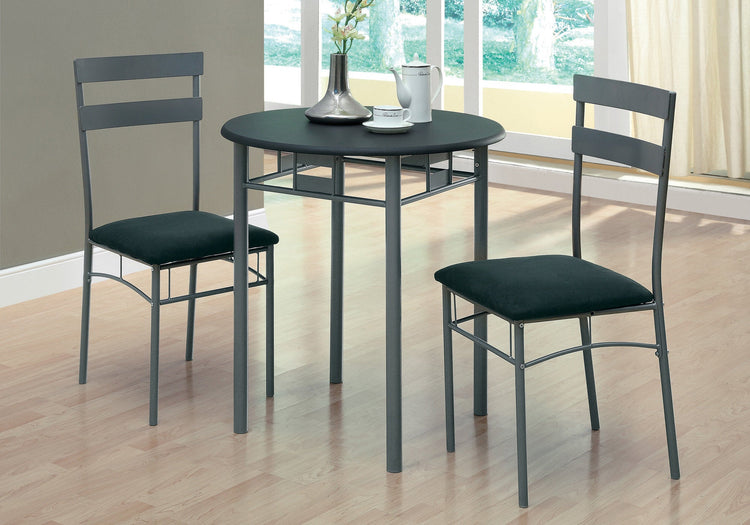 I 3095 Ensemble De Table À Manger, Ensemble 3pcs, Petit, 30" Rond, Cuisine, Métal, Stratifié, Noir, Gris, Contemporain, Moderne - Simple Boutique