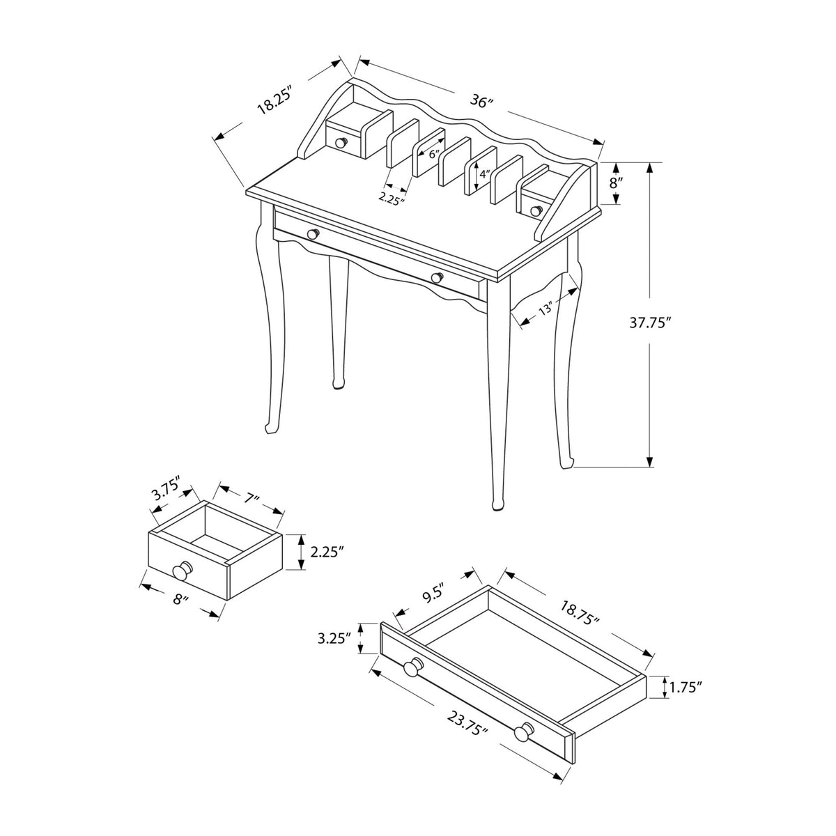 I 3100 Bureau, Bureau À Domicile, Ordinateur Portable, Tiroirs De Rangement, 36"l, Travail, Bois, Brun, Traditionnel - Simple Boutique