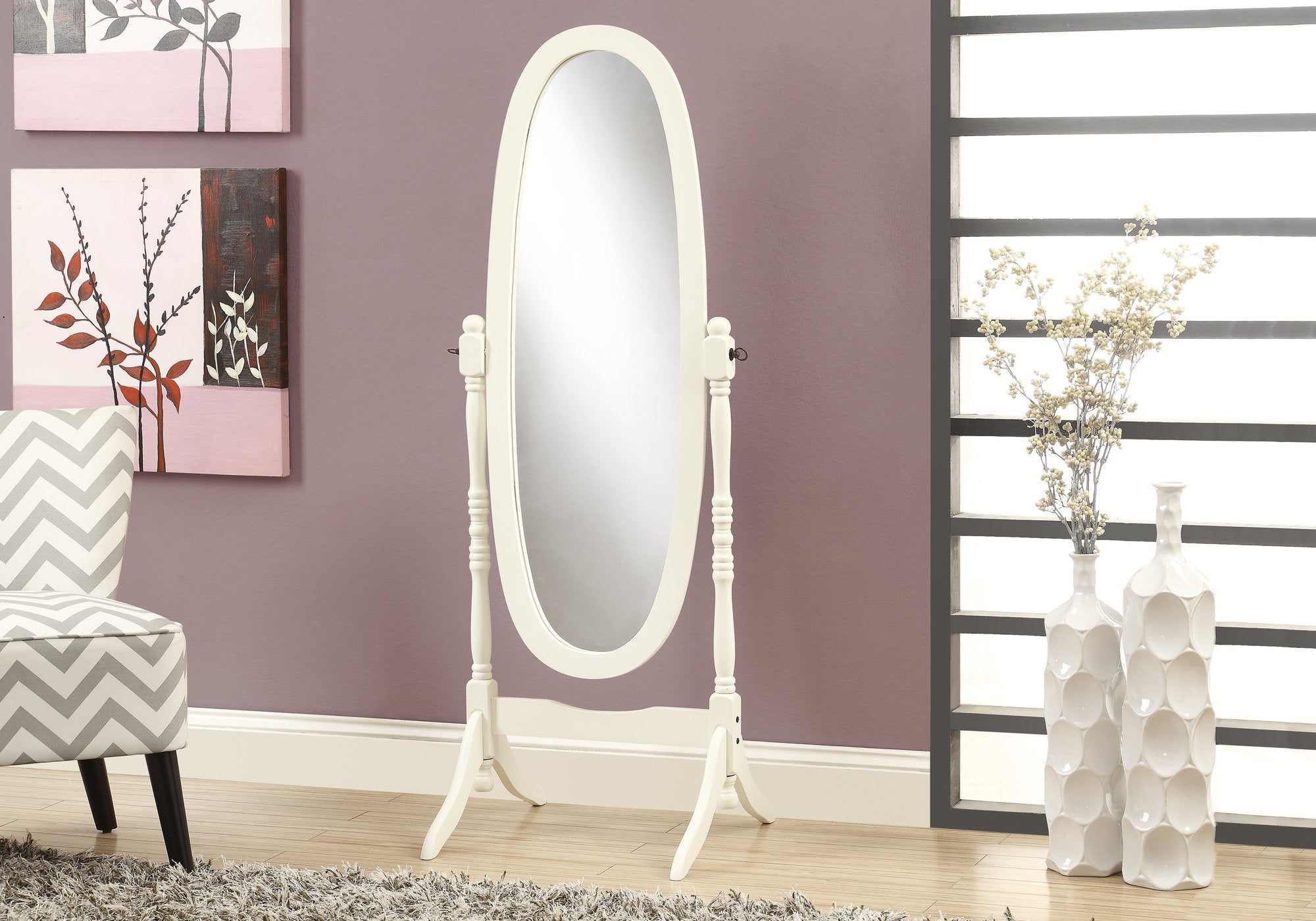 I 3102 Miroir, Toute La Longueur, Debout, Étage, 60" Ovale, Habillé, Chambre À Coucher, Bois, Blanc, Traditionnel - Simple Boutique
