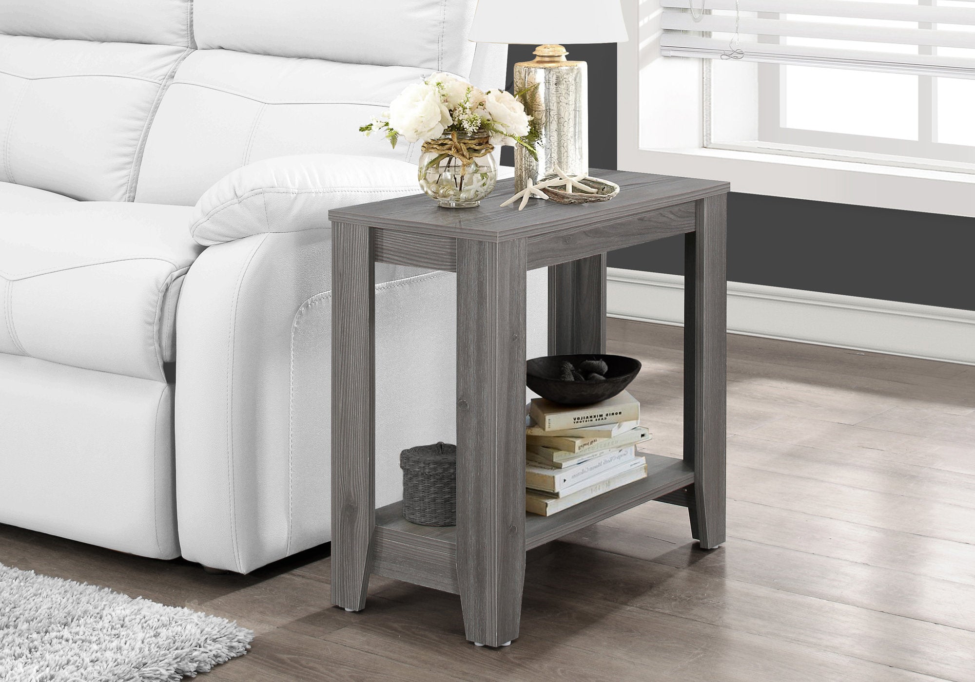 I 3118 Table D'appoint, Côté, Bout, Table De Nuit, Lampe, Salon, Chambre À Coucher, Stratifié, Gris, Transitionnel - Simple Boutique