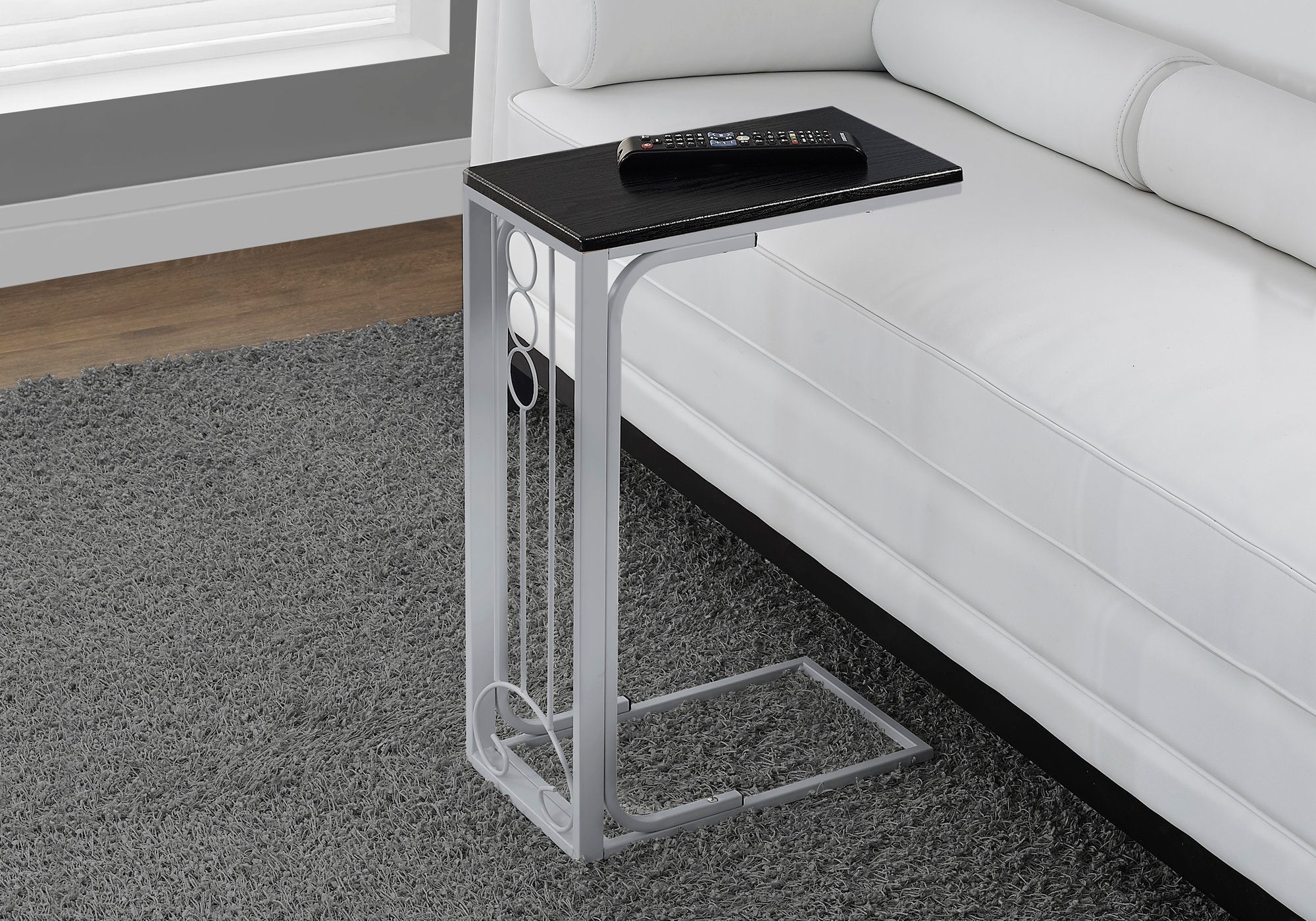 I 3137 Table D'appoint, En Forme De C, Bout, Côté, Collation, Salon, Chambre À Coucher, Métal, Stratifié, Noir, Gris, Transitionnel - Simple Boutique
