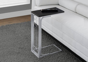 I 3137 Table D'appoint, En Forme De C, Bout, Côté, Collation, Salon, Chambre À Coucher, Métal, Stratifié, Noir, Gris, Transitionnel - Simple Boutique