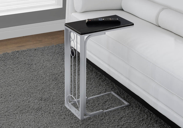 I 3137 Table D'appoint, En Forme De C, Bout, Côté, Collation, Salon, Chambre À Coucher, Métal, Stratifié, Noir, Gris, Transitionnel - Simple Boutique