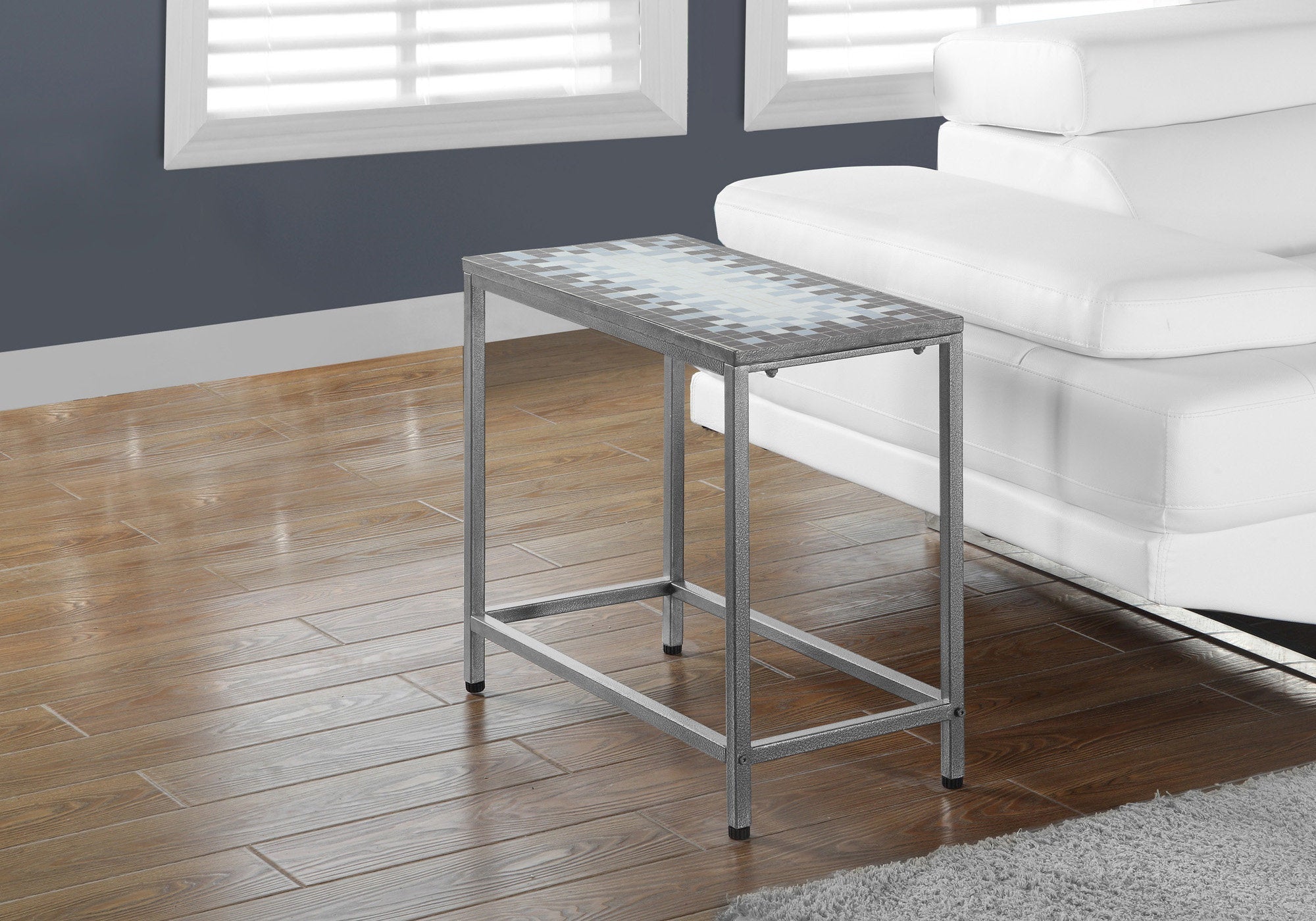 I 3143 Table D'appoint, Côté, Bout, Table De Nuit, Lampe, Salon, Chambre À Coucher, Métal, Tuile, Bleu, Gris, Transitionnel - Simple Boutique