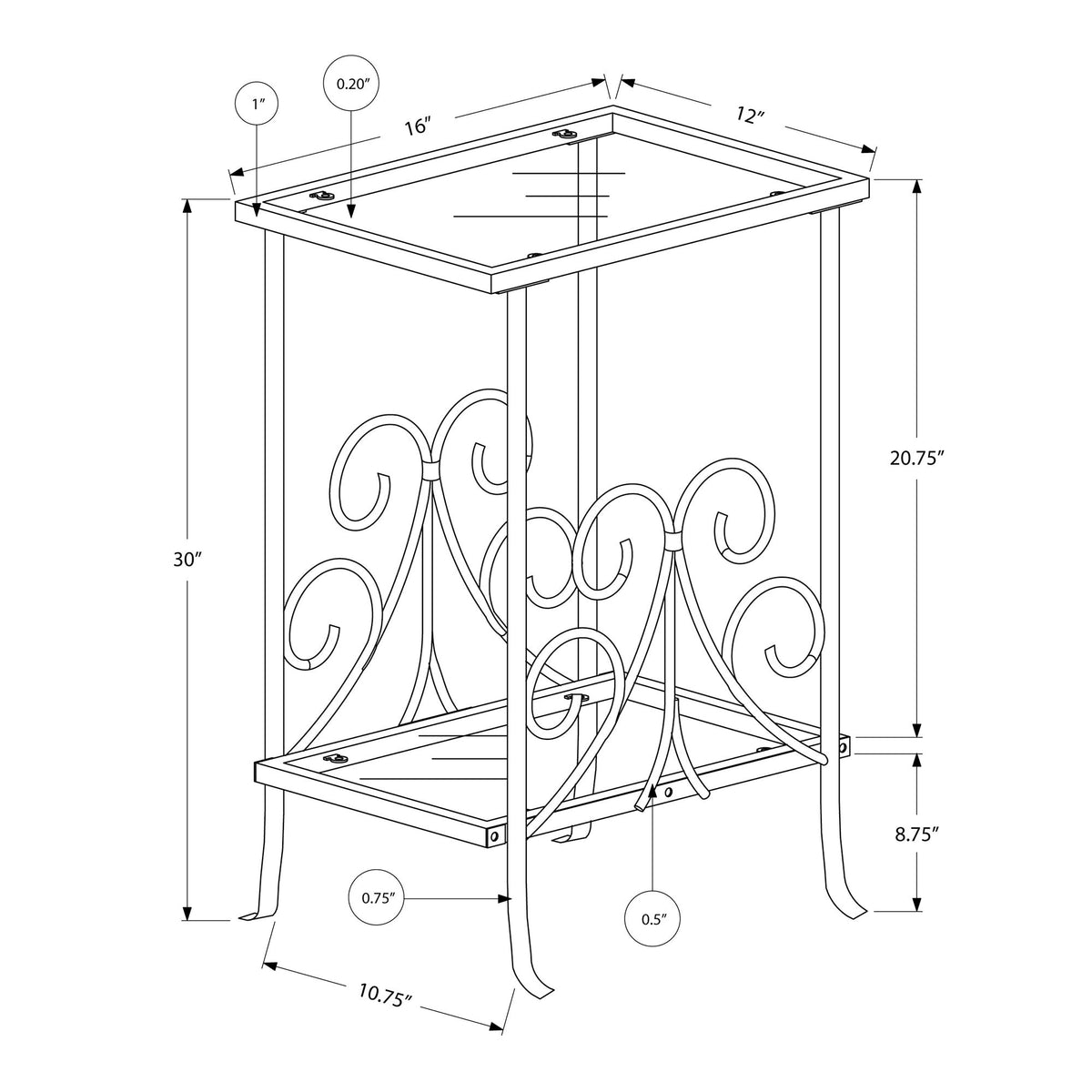 Monarch Specialties I 3158 Table D'appoint, Côté, Bout, Table De Nuit, Lampe, Salon, Chambre À Coucher, Métal, Verre Trempé, Gris, Transitionnel - Simple Boutique
