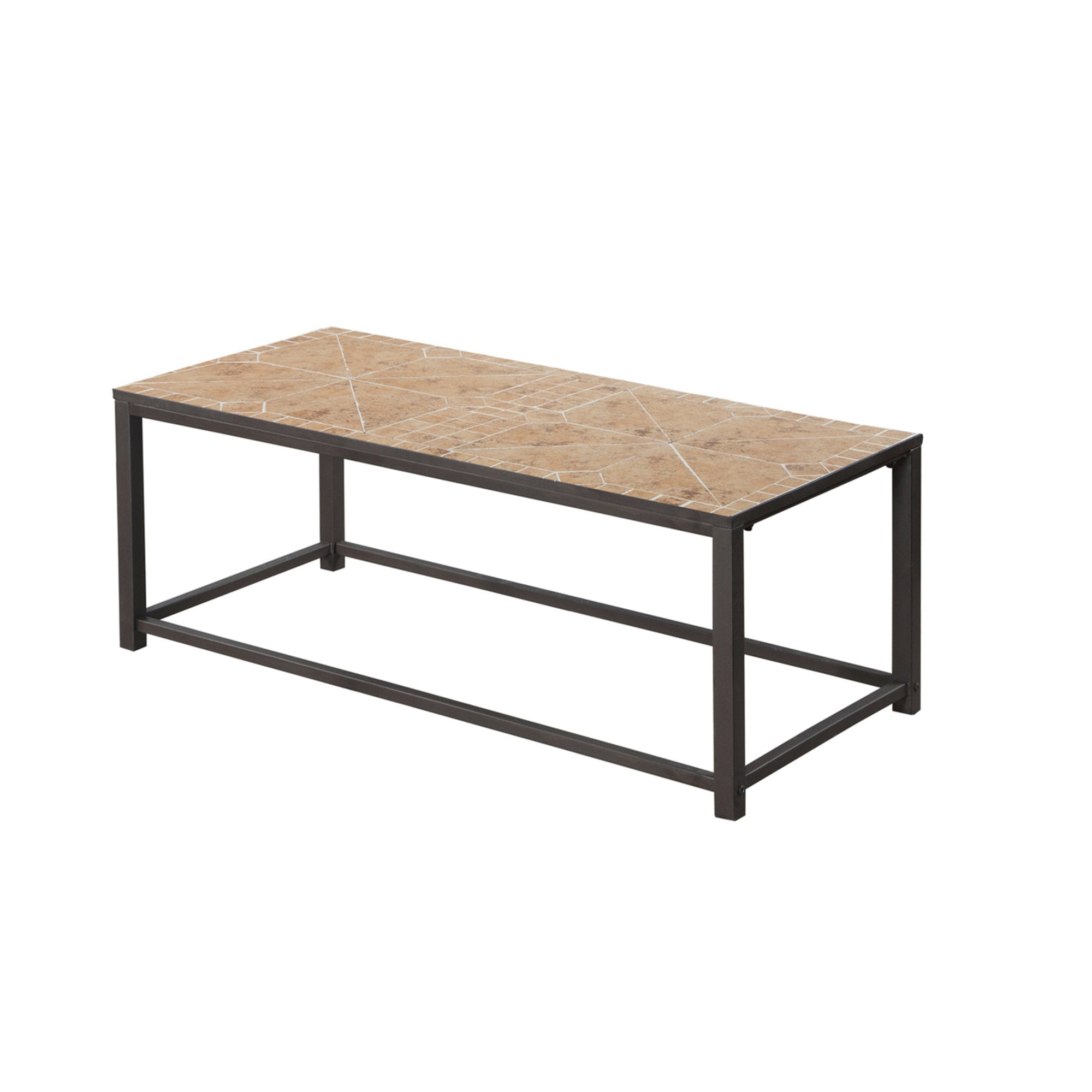 I 3160 Table A Café, Accent, Cocktail, Rectangulaire, Salon, 42" L, Métal, Tuile, Brun, Transitionnel - Simple Boutique