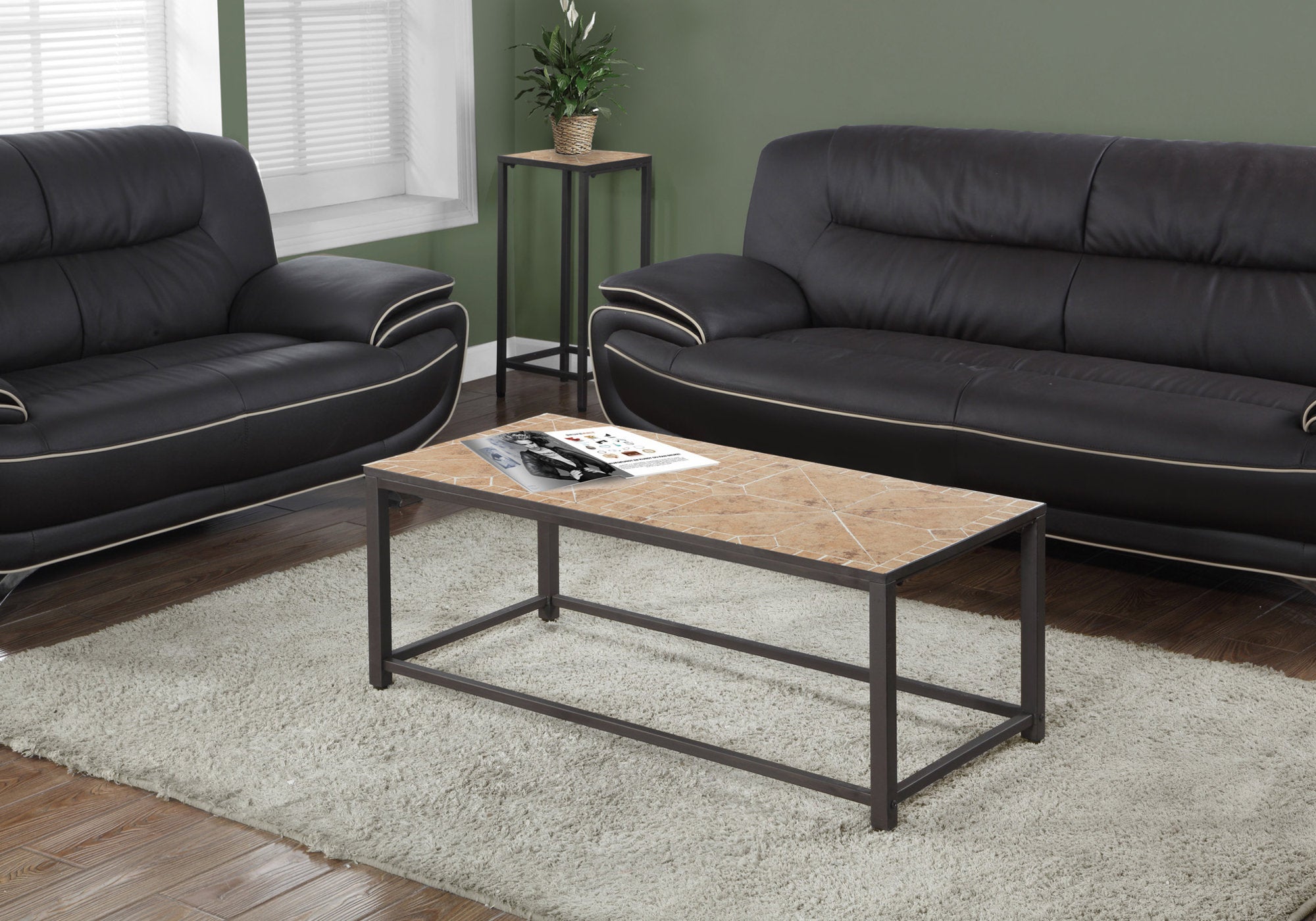 I 3160 Table A Café, Accent, Cocktail, Rectangulaire, Salon, 42" L, Métal, Tuile, Brun, Transitionnel - Simple Boutique